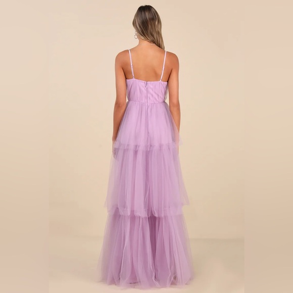 NWT Lulus unforgettable poise lilac tulle bustier tiered maxi dress - Picture 2 of 4